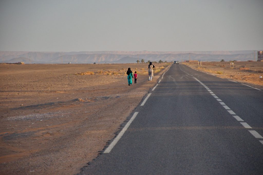 Road vanishing in Morocco desert near Merzouga