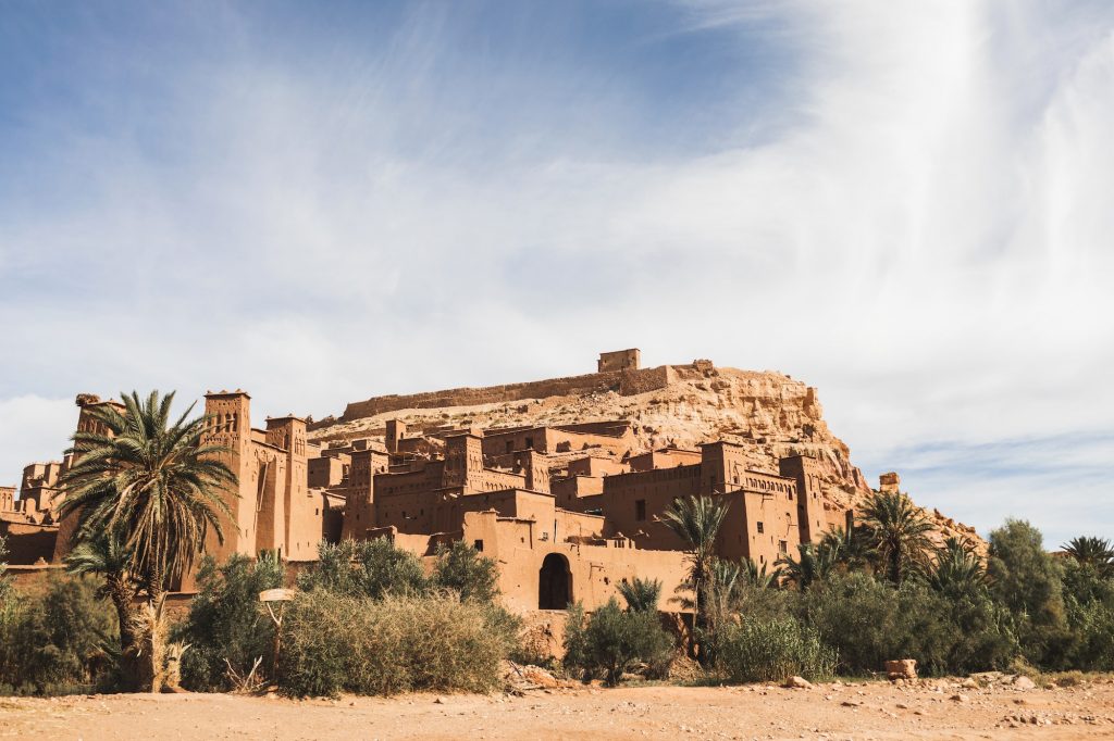 VIew of Ait Ben Haddou ksar in Ouarzazate. Welcome to Morocco. Popular tourist landmark and old trad
